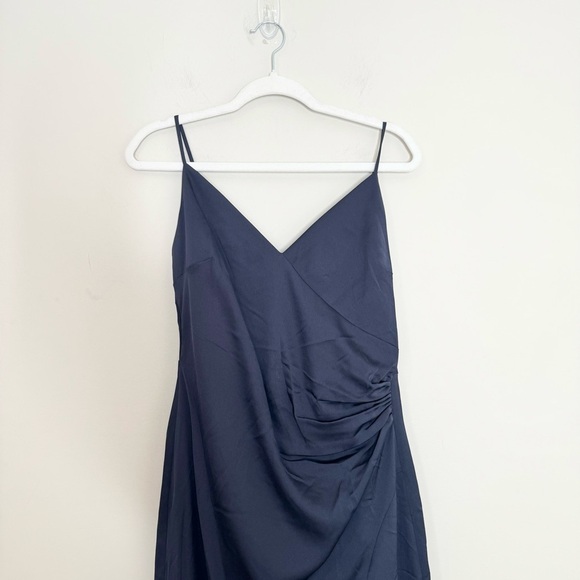NWT Aqua Bloomingdale's Navy Pleated Vneck Gown Size 12 - Picture 3 of 7